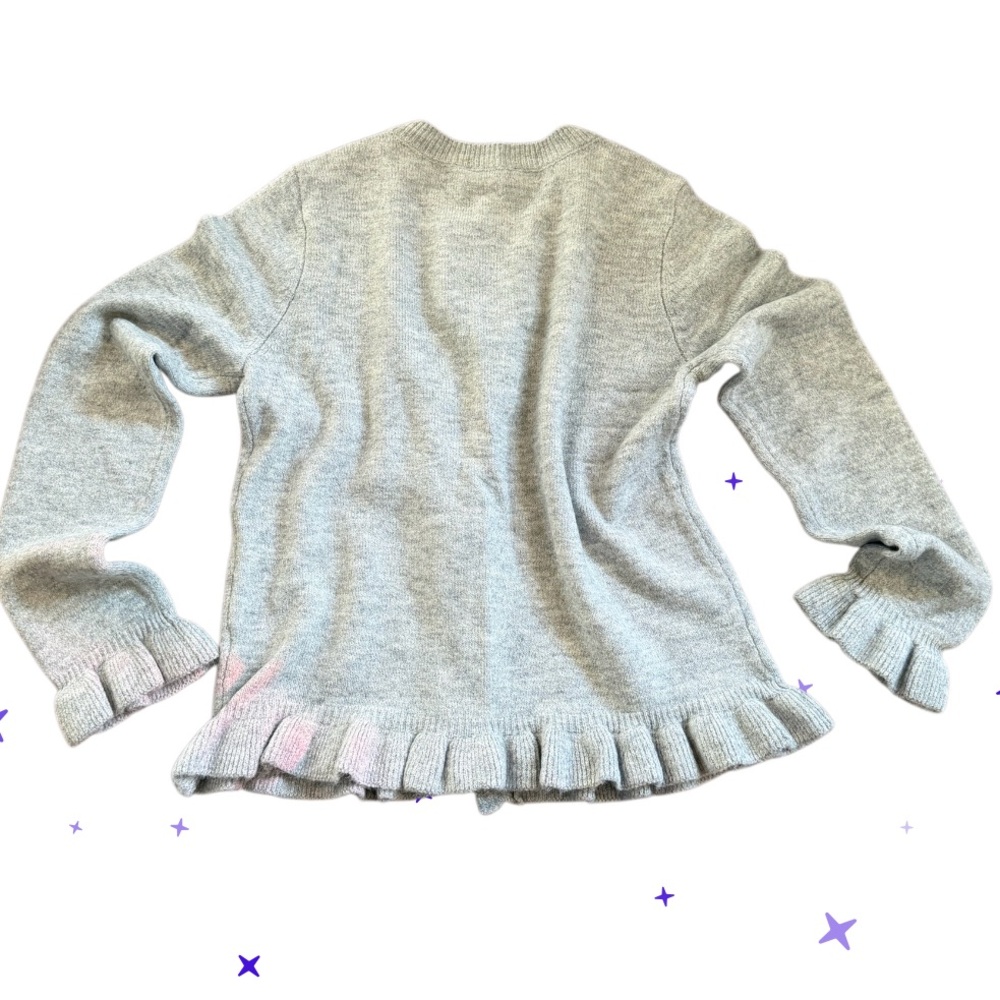 🌟CeCe Light Gray Ruffle Hem Coquette Style Button Up Cardigan Sweater - Picture 2 of 6